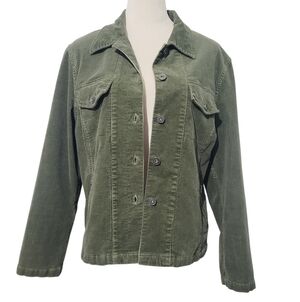 Christopher & Banks Green Corduroy Jacket Women’s SZ Medium Button Front Stretch